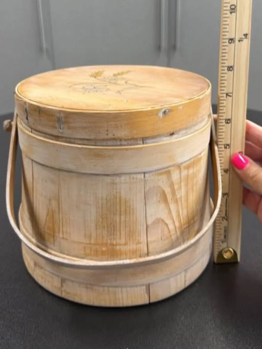 Vintage Wooden Firkin Bucket with Lid